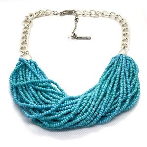 Kenneth Cole Gorgeous Silvertone and turquoise multi strand beaded necklace